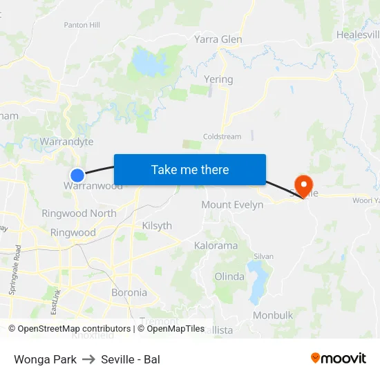 Wonga Park to Seville - Bal map