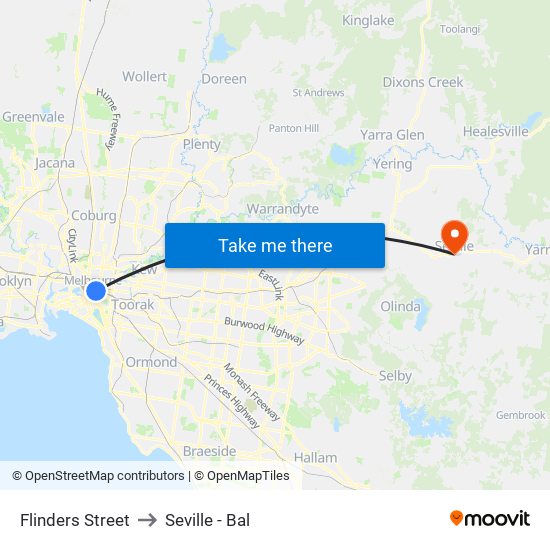 Flinders Street to Seville - Bal map