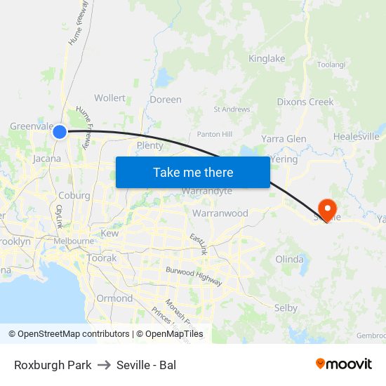 Roxburgh Park to Seville - Bal map