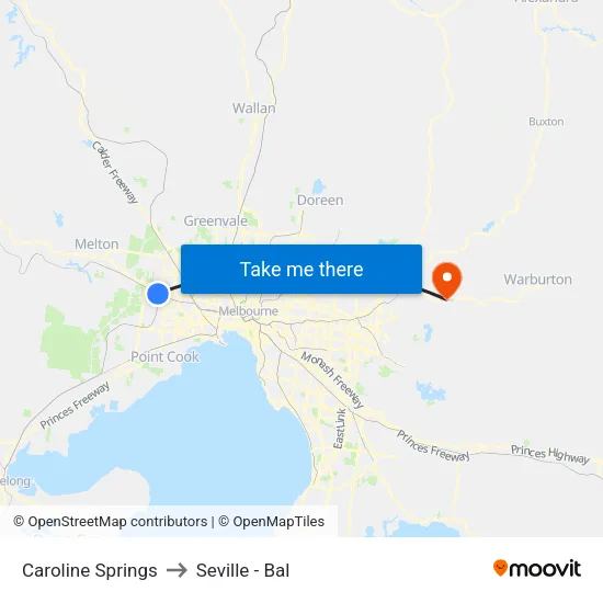 Caroline Springs to Seville - Bal map