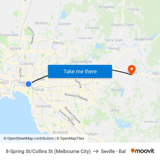 8-Spring St/Collins St (Melbourne City) to Seville - Bal map