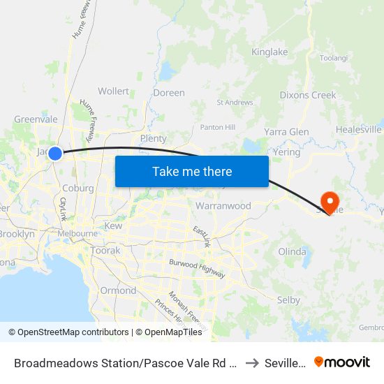 Broadmeadows Station/Pascoe Vale Rd (Broadmeadows) to Seville - Bal map