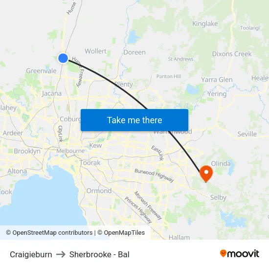Craigieburn to Sherbrooke - Bal map
