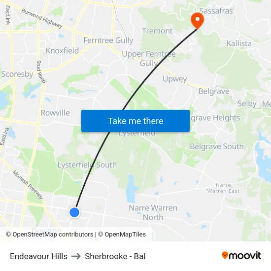 Endeavour Hills to Sherbrooke - Bal map