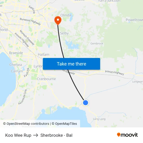 Koo Wee Rup to Sherbrooke - Bal map