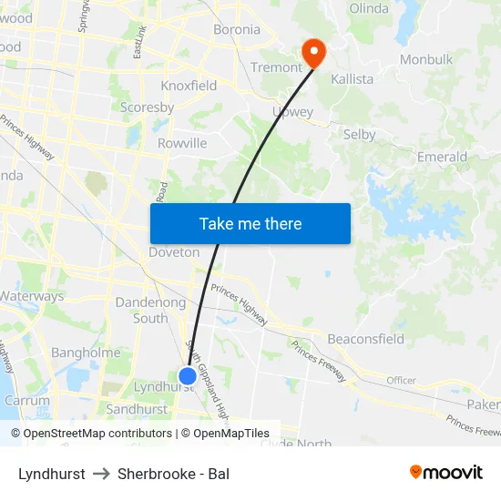 Lyndhurst to Sherbrooke - Bal map