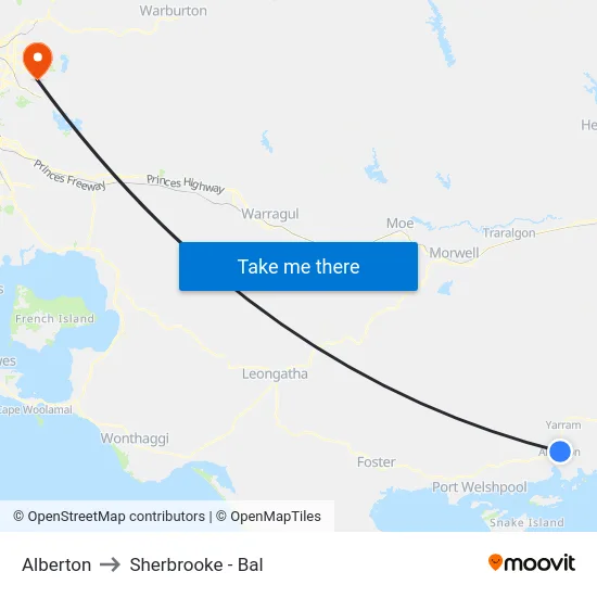 Alberton to Sherbrooke - Bal map