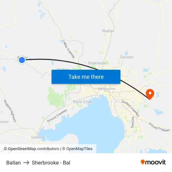Ballan to Sherbrooke - Bal map