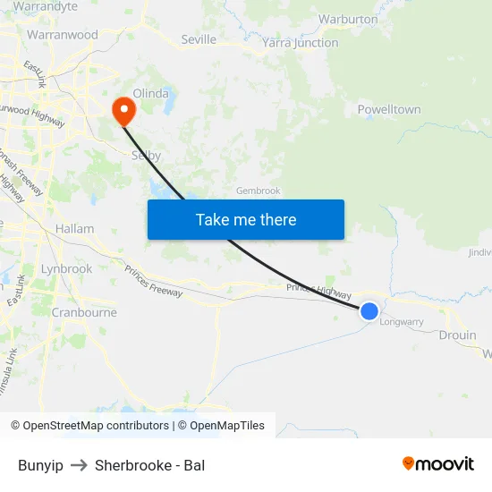 Bunyip to Sherbrooke - Bal map