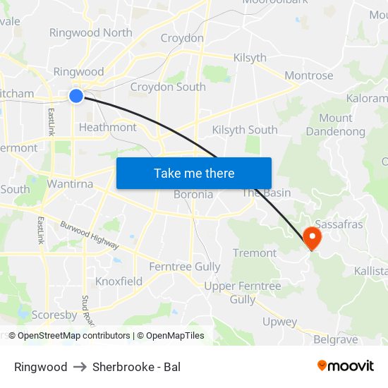 Ringwood to Sherbrooke - Bal map