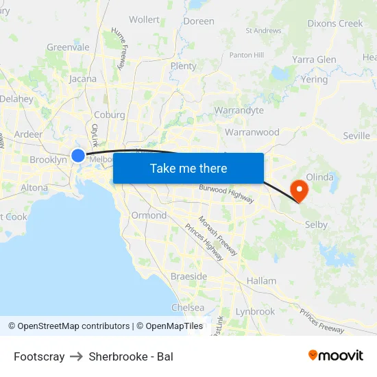 Footscray to Sherbrooke - Bal map
