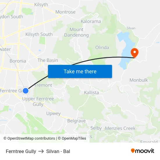 Ferntree Gully to Silvan - Bal map