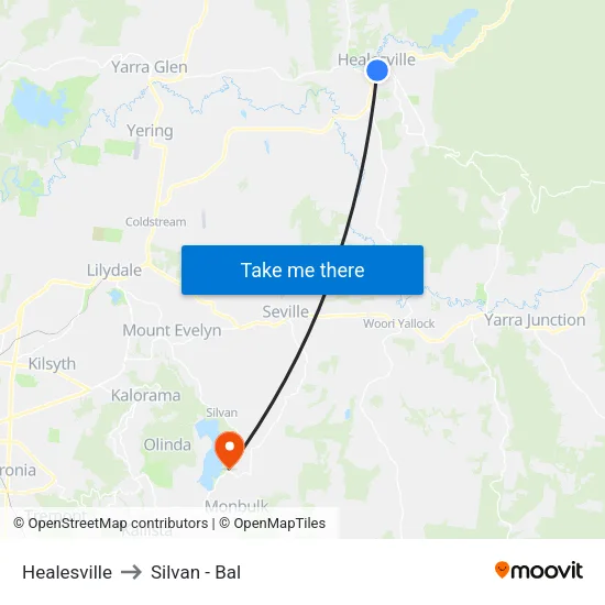 Healesville to Silvan - Bal map