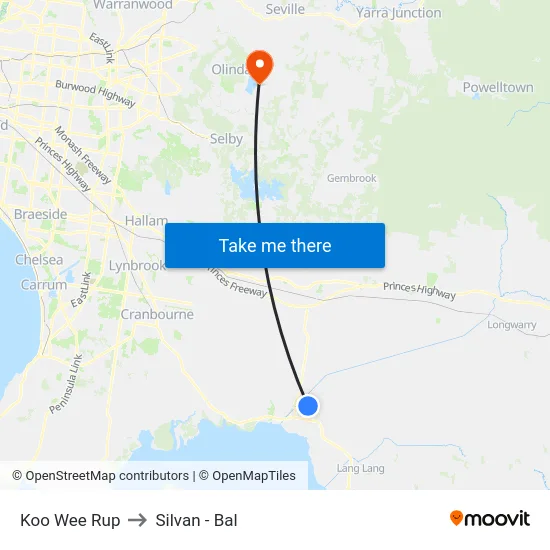 Koo Wee Rup to Silvan - Bal map