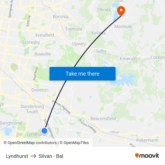 Lyndhurst to Silvan - Bal map
