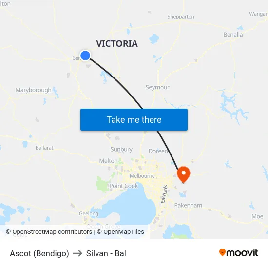 Ascot (Bendigo) to Silvan - Bal map