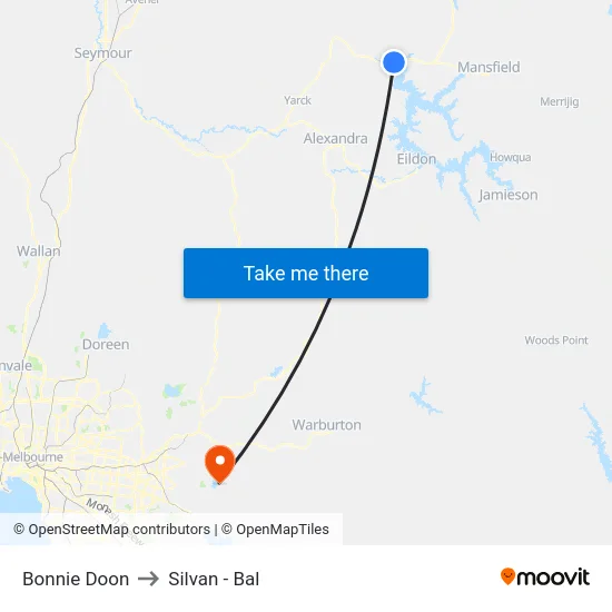 Bonnie Doon to Silvan - Bal map