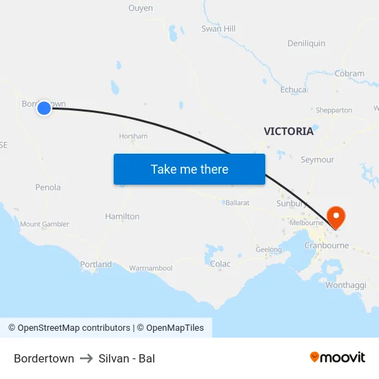 Bordertown to Silvan - Bal map