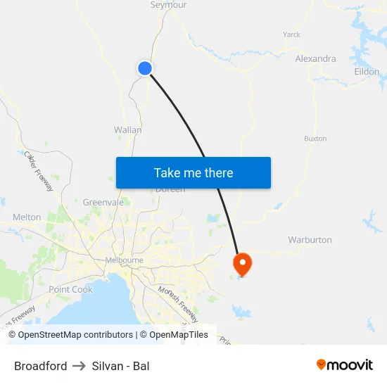 Broadford to Silvan - Bal map