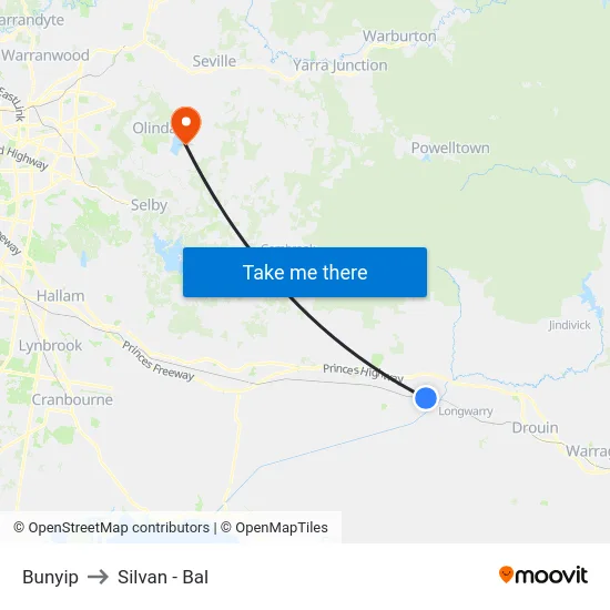 Bunyip to Silvan - Bal map