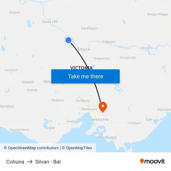 Cohuna to Silvan - Bal map