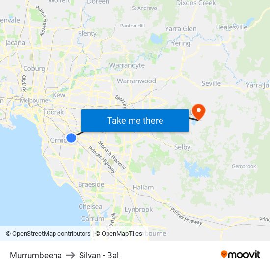 Murrumbeena to Silvan - Bal map