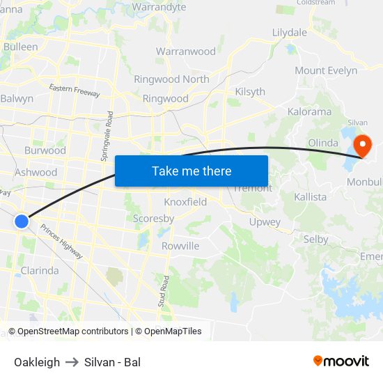 Oakleigh to Silvan - Bal map