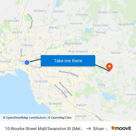 10-Bourke Street Mall/Swanston St (Melbourne City) to Silvan - Bal map