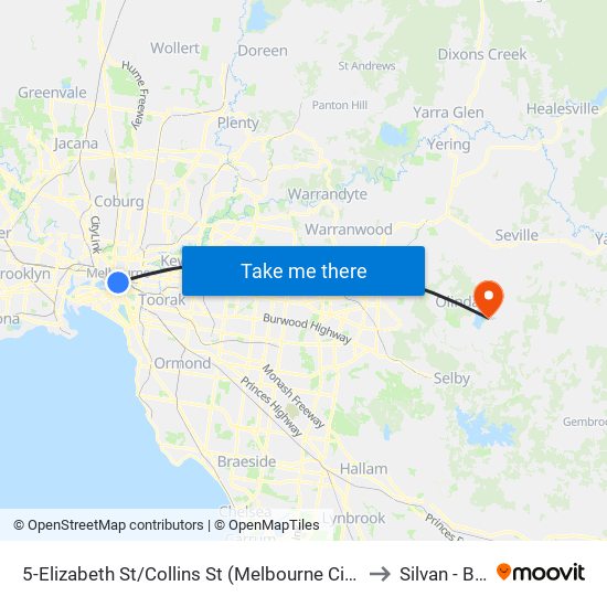 5-Elizabeth St/Collins St (Melbourne City) to Silvan - Bal map