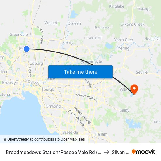 Broadmeadows Station/Pascoe Vale Rd (Broadmeadows) to Silvan - Bal map