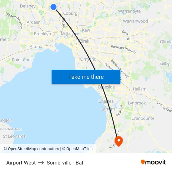 Airport West to Somerville - Bal map