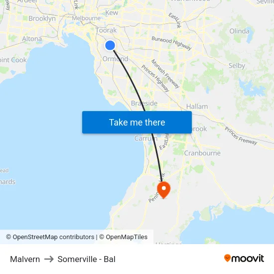 Malvern to Somerville - Bal map