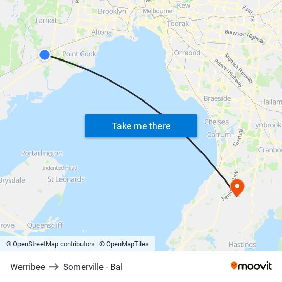 Werribee to Somerville - Bal map