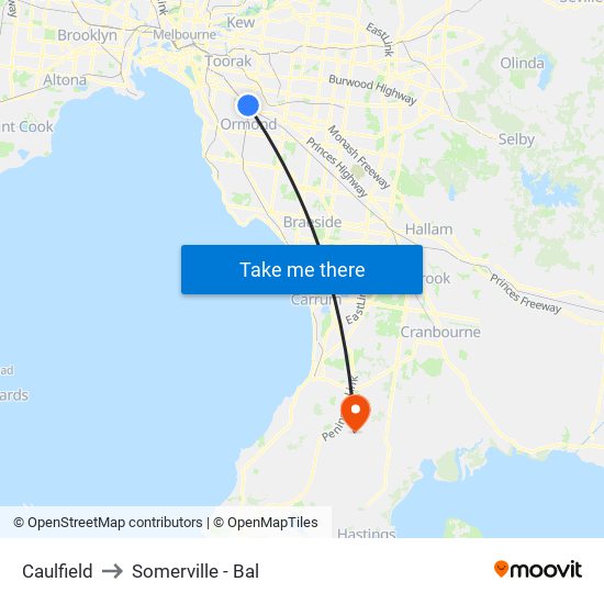 Caulfield to Somerville - Bal map