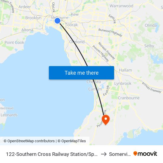 122-Southern Cross Railway Station/Spencer St (Melbourne City) to Somerville - Bal map