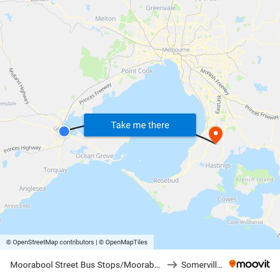 Moorabool Street Bus Stops/Moorabool St (Geelong) to Somerville - Bal map