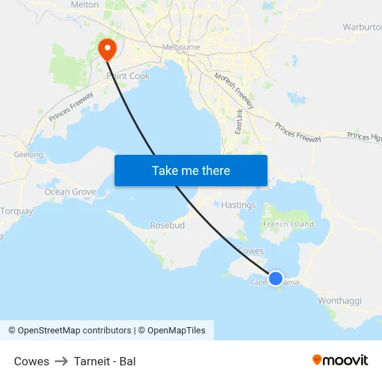 Cowes to Tarneit - Bal map