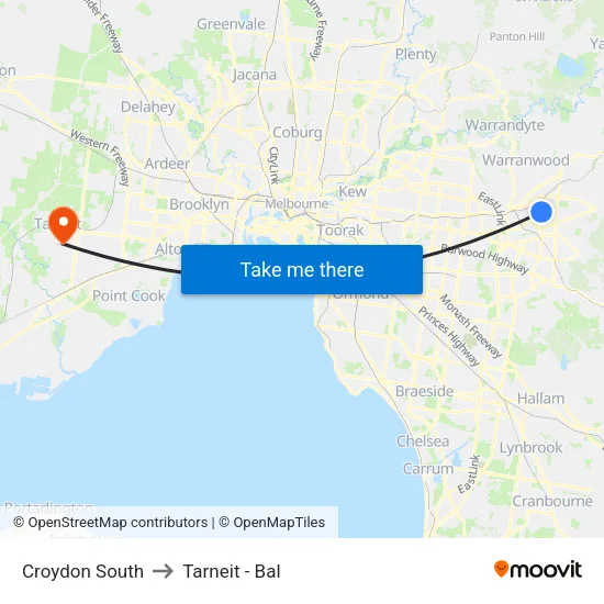 Croydon South to Tarneit - Bal map