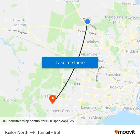 Keilor North to Tarneit - Bal map