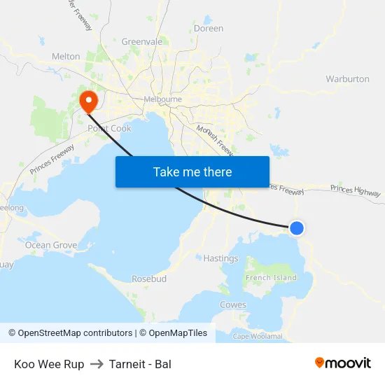 Koo Wee Rup to Tarneit - Bal map