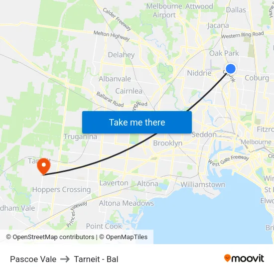 Pascoe Vale to Tarneit - Bal map