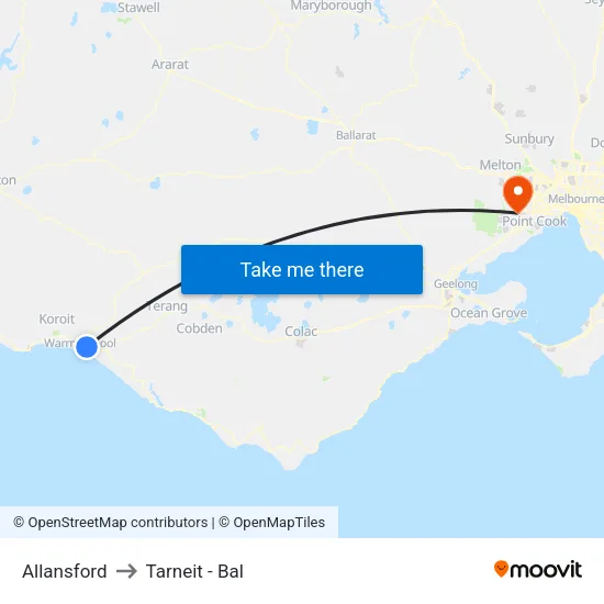 Allansford to Tarneit - Bal map