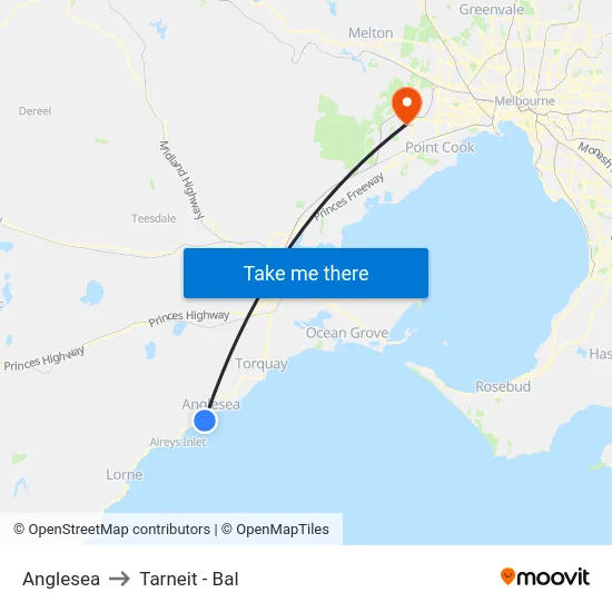 Anglesea to Tarneit - Bal map