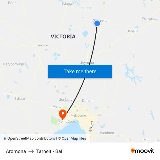 Ardmona to Tarneit - Bal map