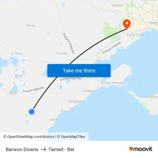 Barwon Downs to Tarneit - Bal map