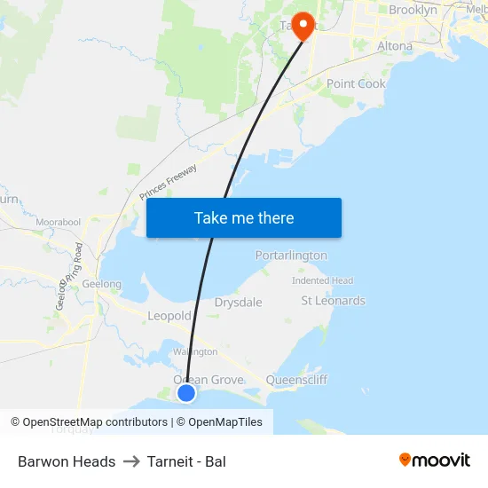 Barwon Heads to Tarneit - Bal map