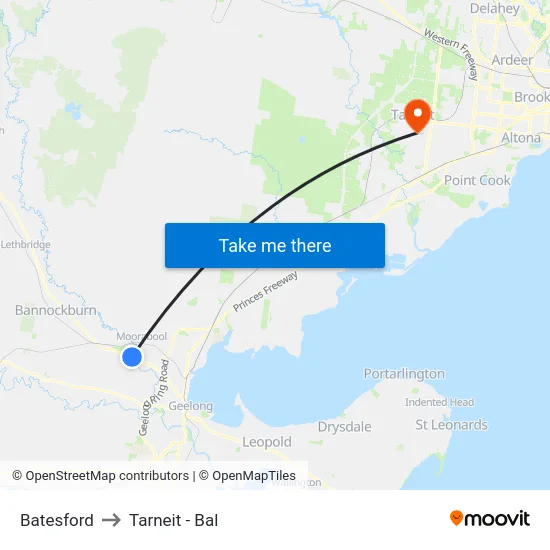 Batesford to Tarneit - Bal map