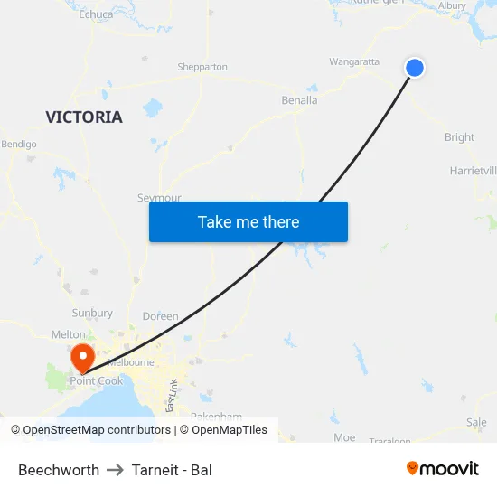 Beechworth to Tarneit - Bal map