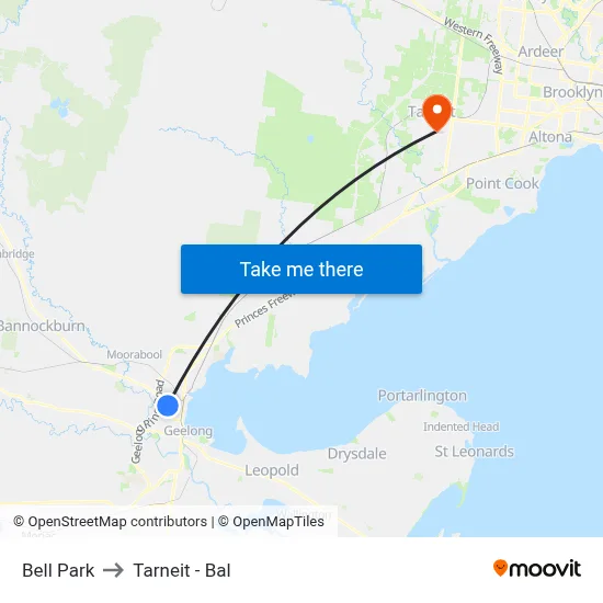 Bell Park to Tarneit - Bal map
