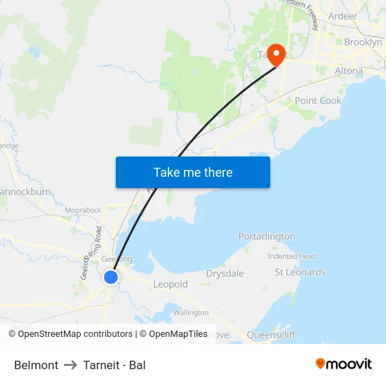 Belmont to Tarneit - Bal map